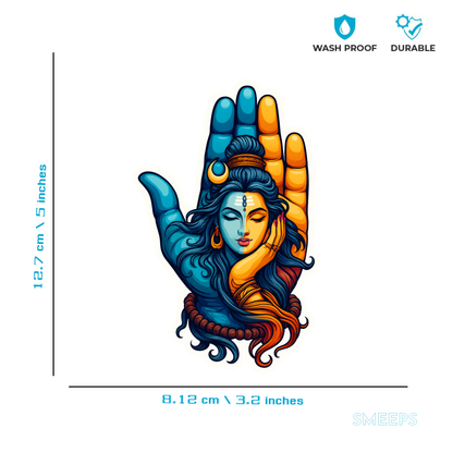 Smeeps Shiva–Shakti Hand Art Sticker – 12.7 x 8.12 cm Spiritual Vinyl Decal | Divine Half-Shiva Half-Shakti Design | Waterproof & UV-Resistant