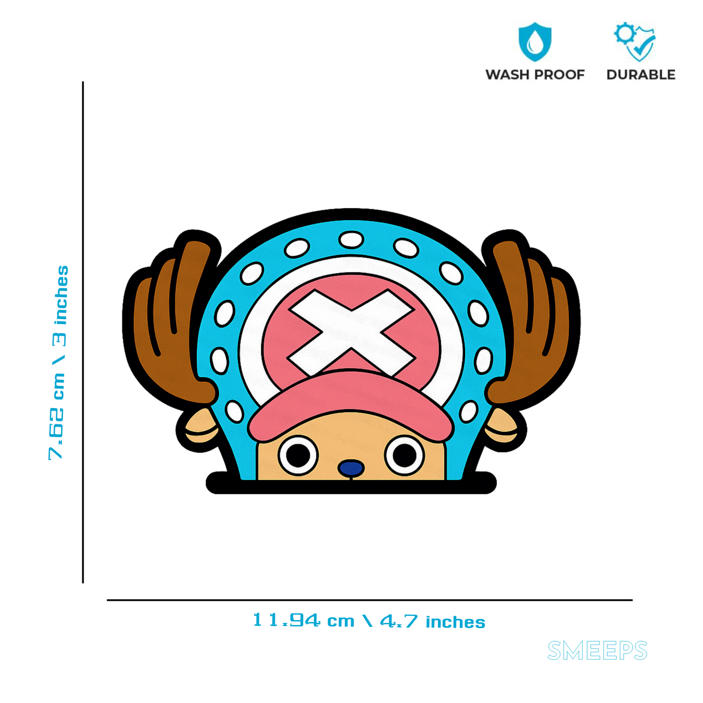 Smeeps Chopper Peeking Sticker – 11.94 x 7.62 cm Car Rear Glass Peek Decal | Cute One Piece Anime Vinyl | Waterproof & UV-Resistant