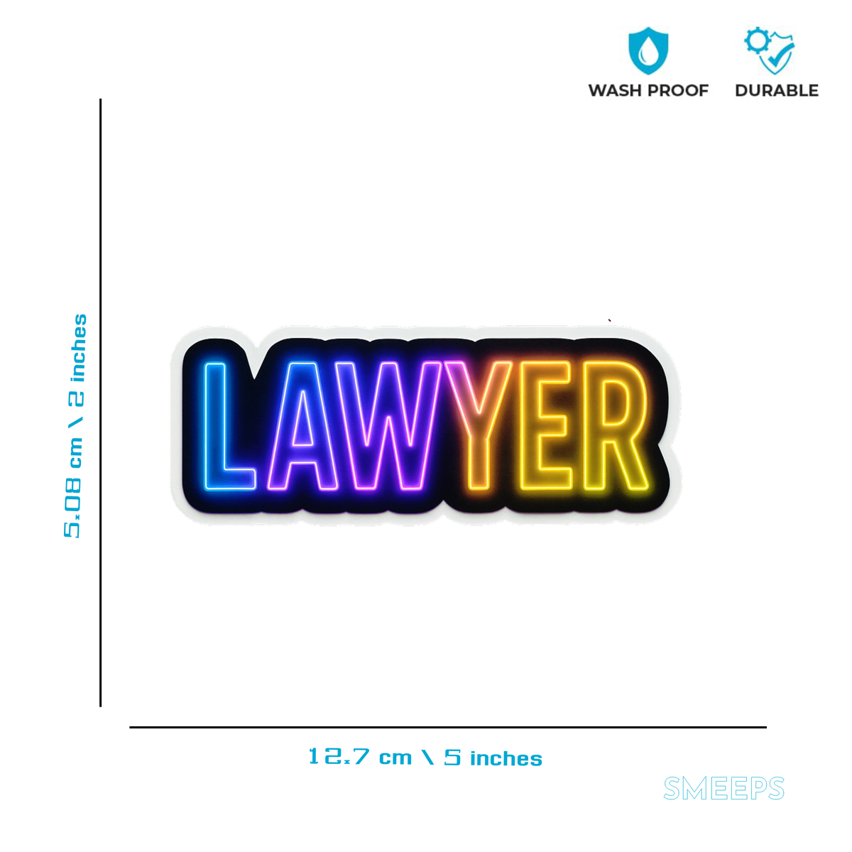 Smeeps “LAWYER” Neon Sticker – 12.7 x 5.08 cm Waterproof Vinyl Decal | Professional Car Back Glass & Bike Sticker | UV Resistant & Durable Glow Design