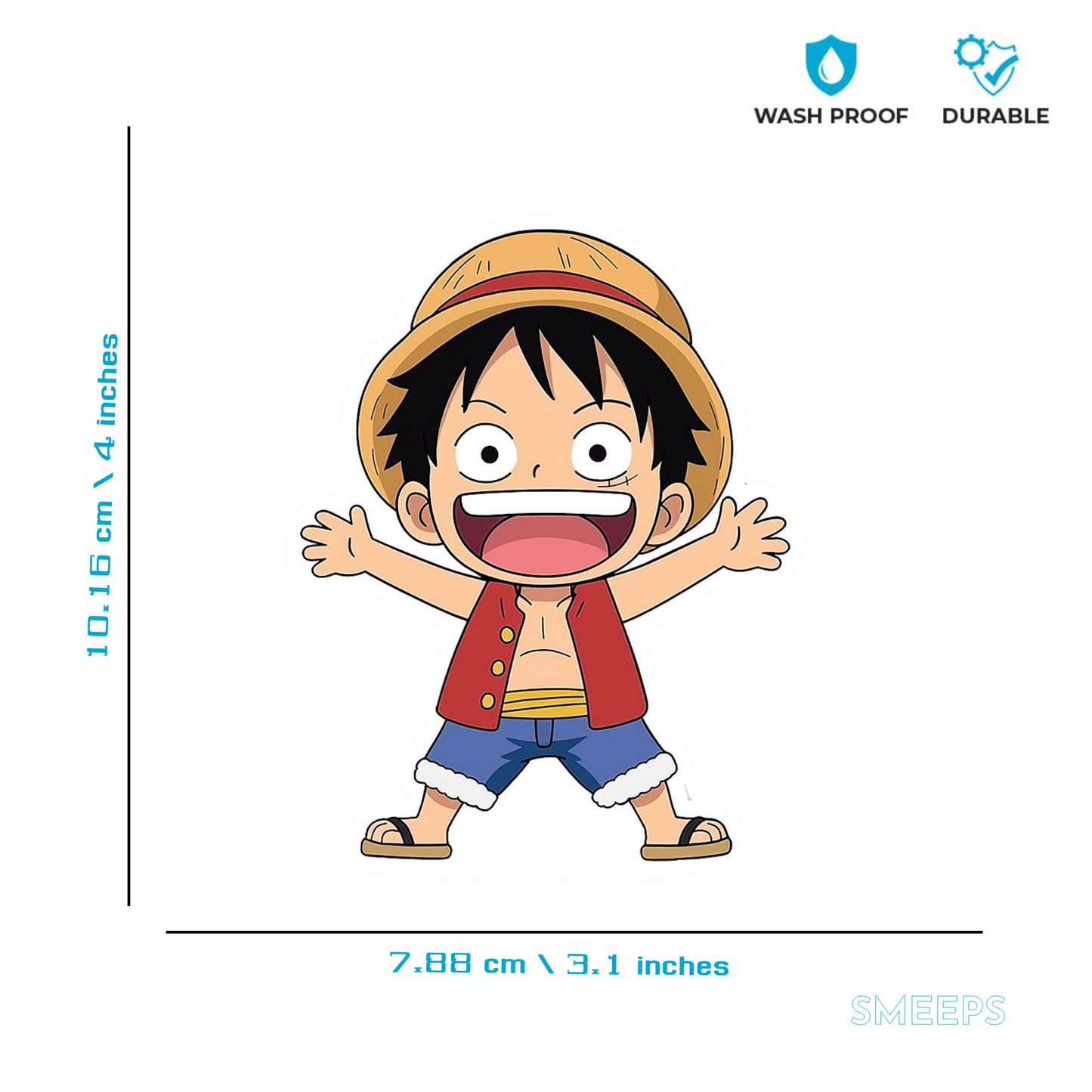 Smeeps Child Luffy Sticker – 10.16 x 7.88 cm Cute One Piece Car & Bike Vinyl Decal | Waterproof & UV-Proof Anime Sticker