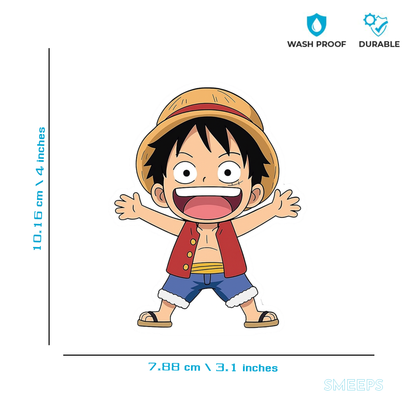 Smeeps Child Luffy Sticker – 10.16 x 7.88 cm Cute One Piece Car & Bike Vinyl Decal | Waterproof & UV-Proof Anime Sticker