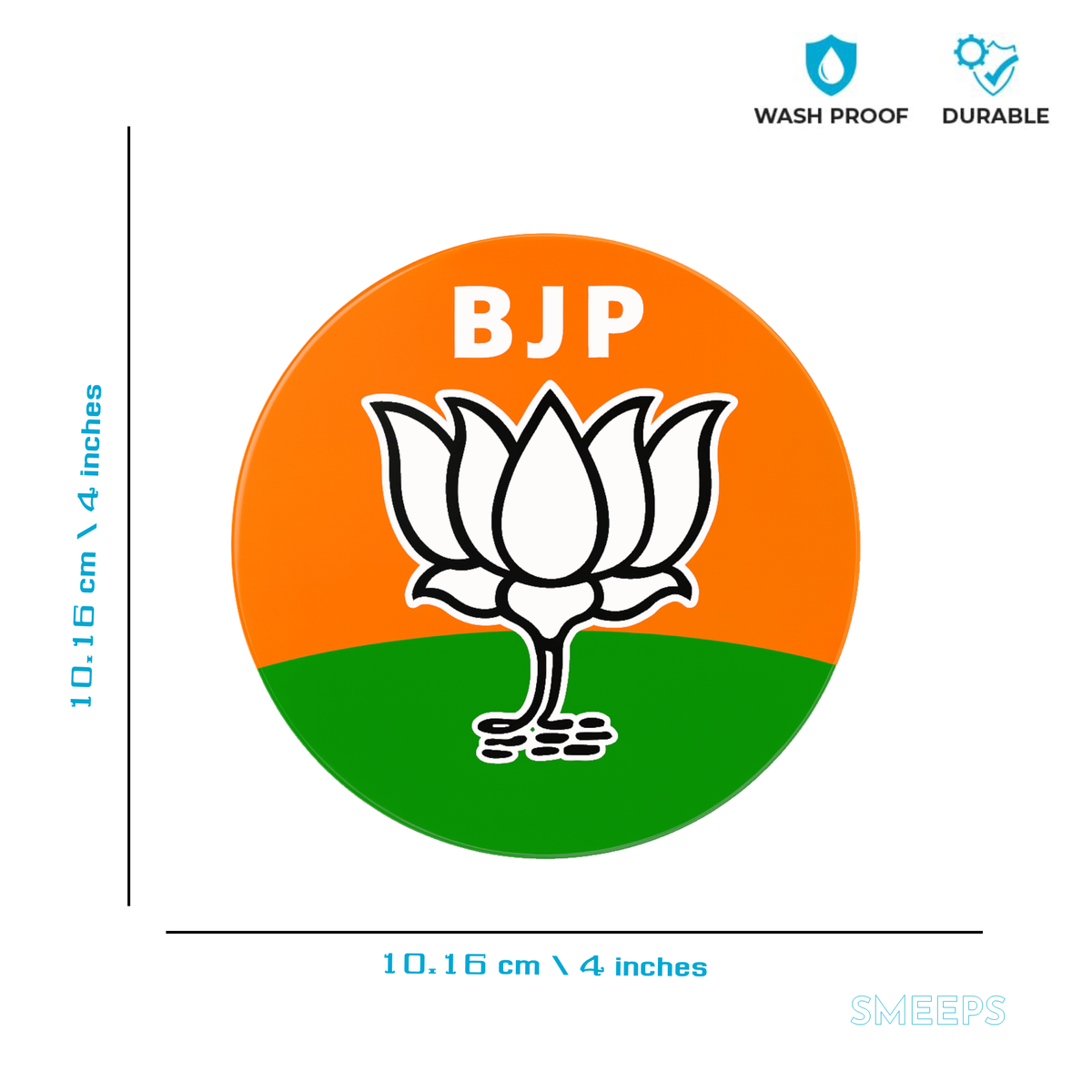 Smeeps BJP Lotus Symbol Sticker – 10.16 x 10.16 cm Round Vinyl Car & Bike Decal | Waterproof & UV Resistant | Political Party Logo Sticker