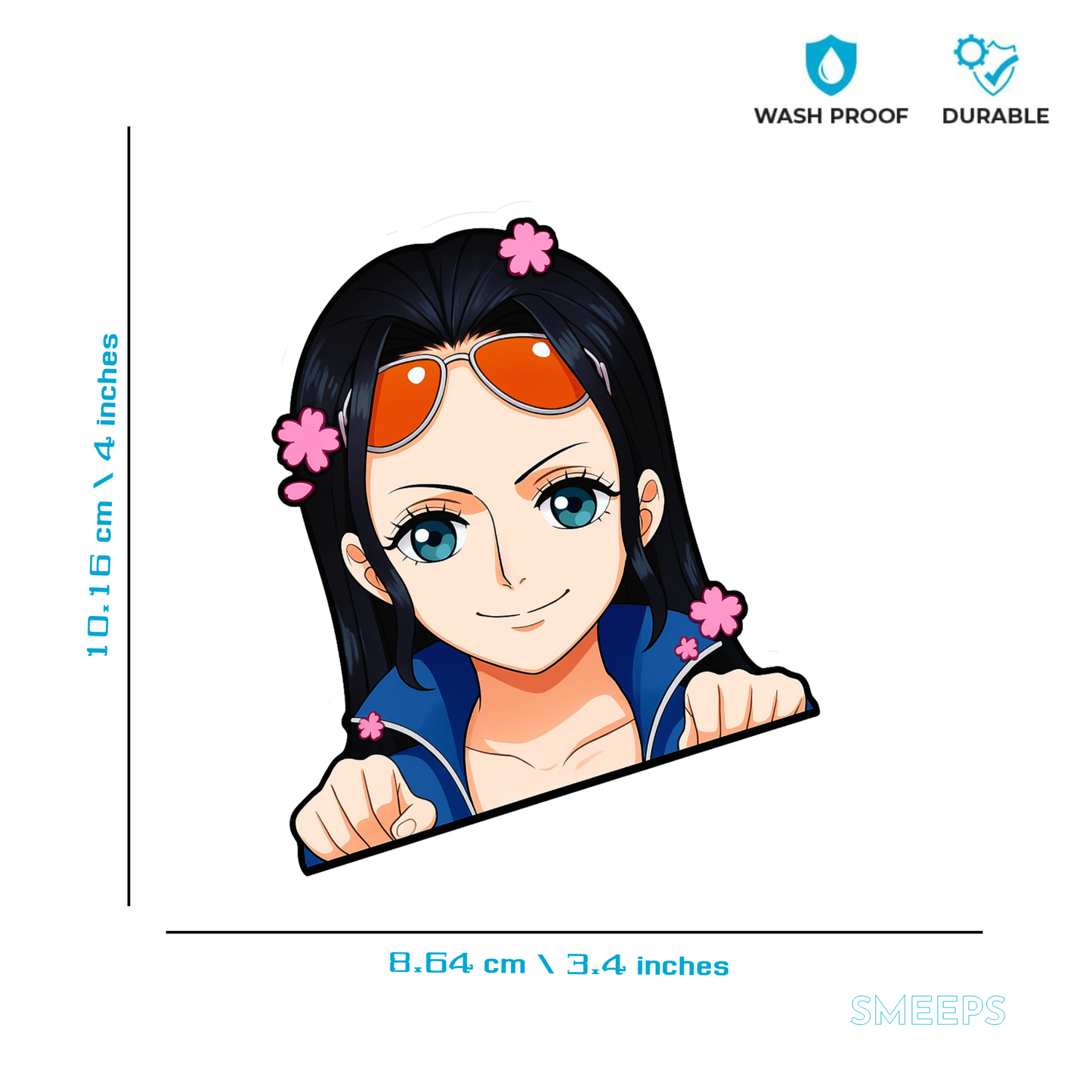 Smeeps Nico Robin Car Sticker – 10.16 x 8.64 cm Anime Peek Vinyl Decal | Cute One Piece Character | Waterproof & UV-Resistant