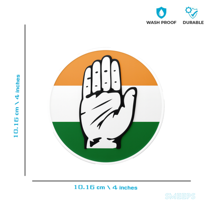 Smeeps Congress Hand Symbol Sticker – 10.16 x 10.16 cm Round Vinyl Car & Bike Decal | Waterproof & UV Resistant | Indian National Congress Logo Sticker