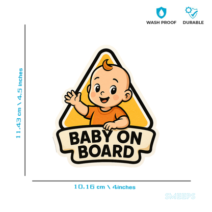 Smeeps Baby On Board Car Sticker – Cute Cartoon Baby Safety Sign | 10.16 x 11.43 cm Premium Vinyl Decal | Waterproof & Durable