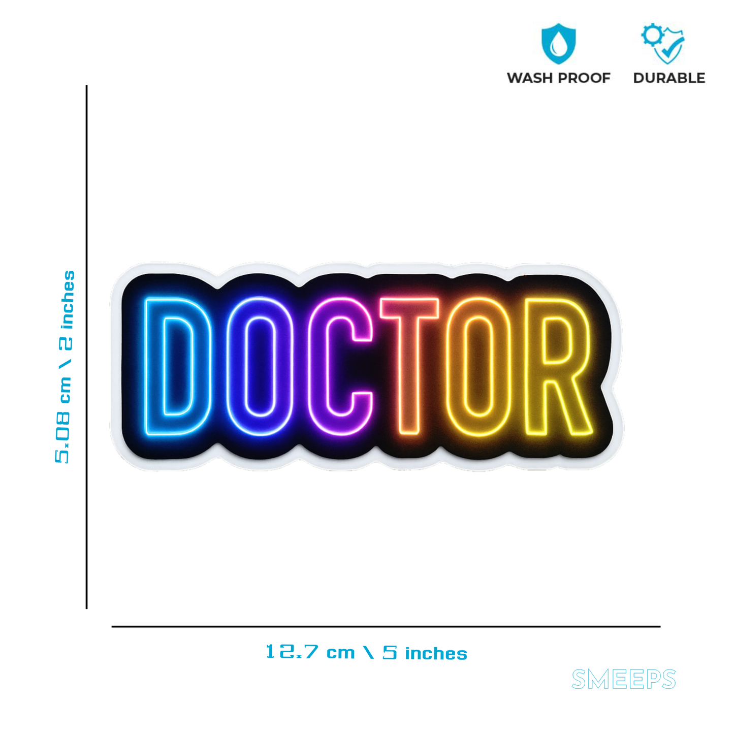 Smeeps DOCTOR Car Sticker – 12.7 x 5.08 cm Neon Glow Professional Identity Decal | Waterproof, UV-Resistant & Durable Vinyl for Cars, Bikes