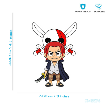 Smeeps Red-Haired Shanks Sticker – 10.42 x 7.62 cm Car & Bike Vinyl Decal | Chibi Pirate Captain Design | Waterproof & UV Resistant