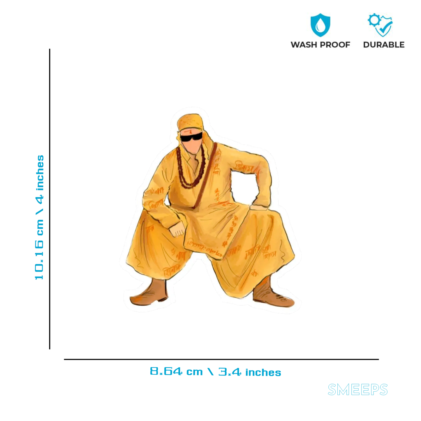 Smeeps Cool Monk Sticker – 8.64 x 10.16 cm Trendy Spiritual Vinyl Decal | Unique Saffron Robe Design | Waterproof & Durable