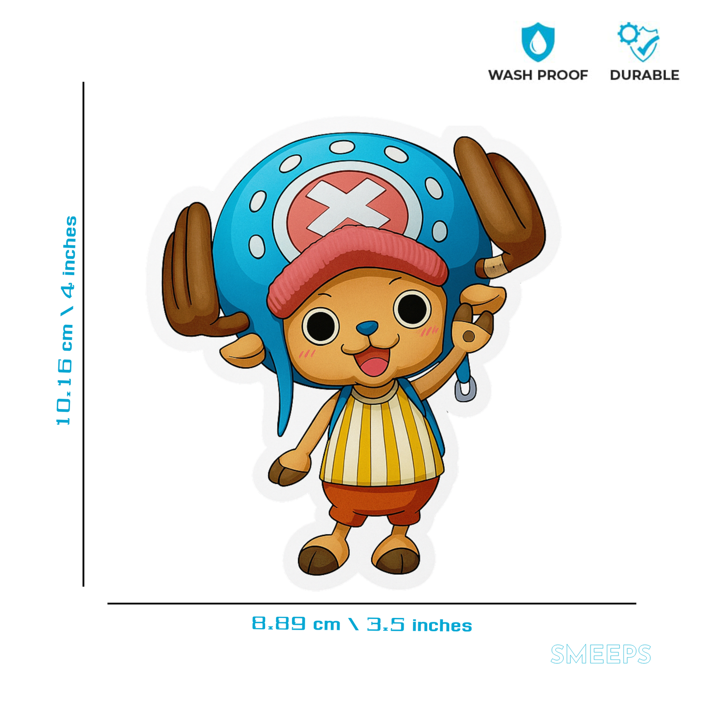 Smeeps Chopper One Piece Sticker – 8.89 x 10.16 cm Cute Anime Car & Bike Decal | Waterproof & UV Resistant