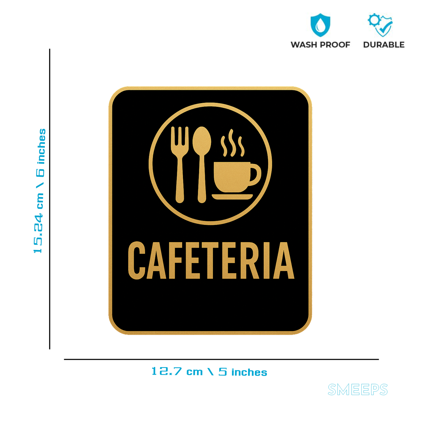 Smeeps Cafeteria Door Sticker – 12.7 x 15.24 cm Office Signage | Gold & Black Premium Vinyl | Waterproof, Durable & Easy to Apply