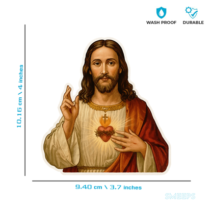 Smeeps Jesus Sacred Heart Sticker – 9.40 x 10.16 cm Car & Bike Vinyl Decal | Christian Blessing Sticker | Waterproof & UV-Resistant
