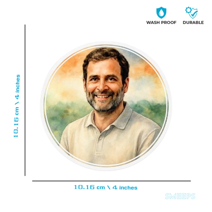 Smeeps Rahul Gandhi Sticker – Premium Watercolor Portrait Design | 10.16 cm Vinyl Decal | Waterproof & UV Resistant Political Sticker for Car, Bike & Laptop