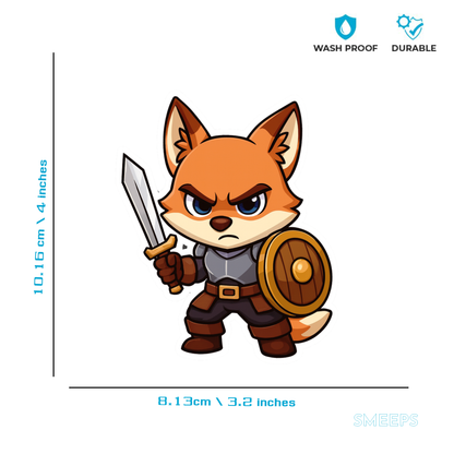 Smeeps Warrior Fox Sticker – 10.16 x 8.13 cm Car & Bike Vinyl Decal | Cute Samurai Fox Warrior | Waterproof & UV Resistant