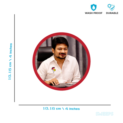 Smeeps Udhayanidhi Stalin Sticker – Premium Political Leader Decal | 10.16 cm Waterproof & UV Resistant Vinyl | DMK Youth Wing Supporter Sticker