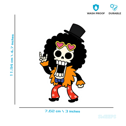 Smeeps Brook Skeleton Sticker – 11.94 x 7.62 cm Car & Bike Vinyl Decal | One Piece Anime Design | Waterproof & UV-Resistant