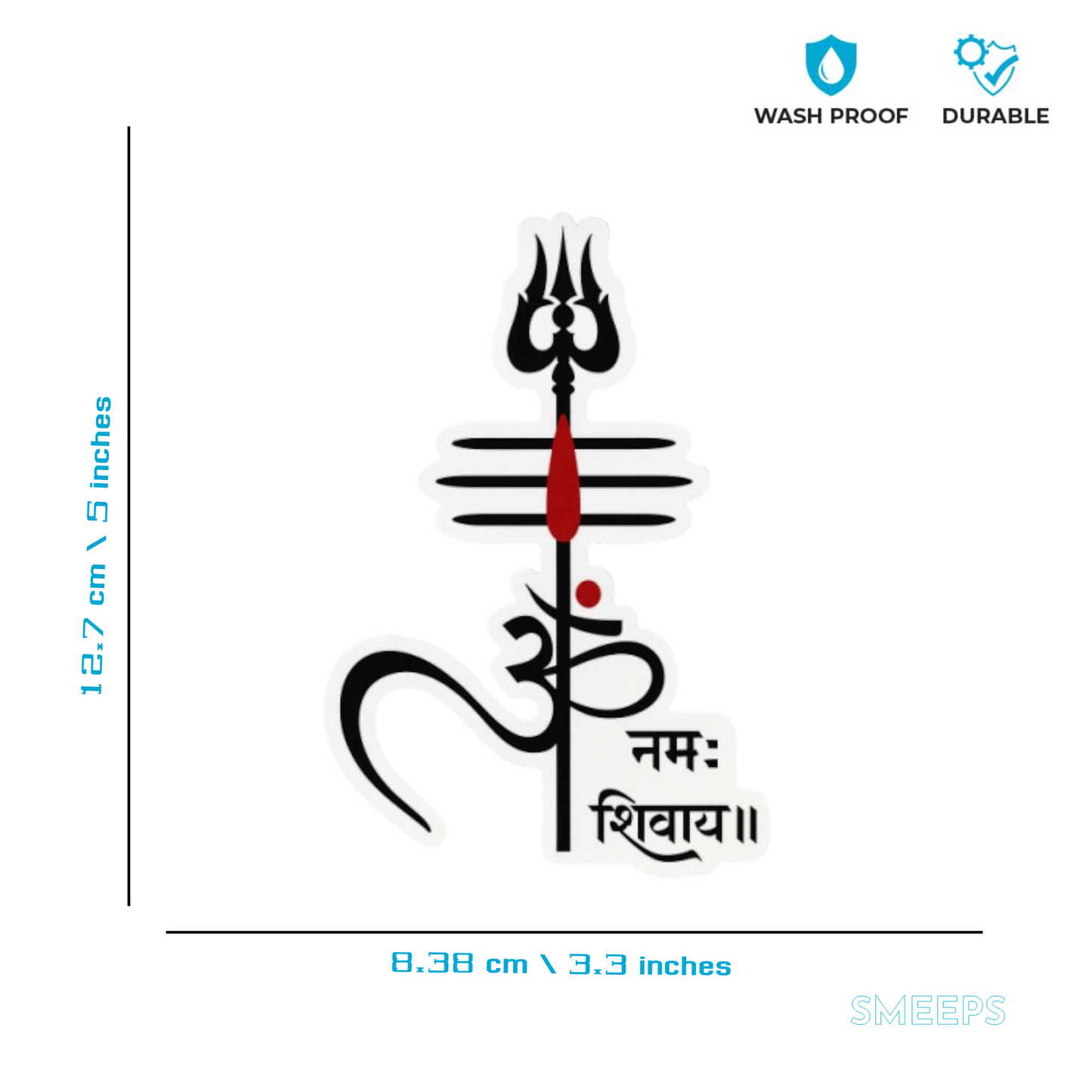 Smeeps Om Namah Shivaya Sticker – 12.7 x 8.38 cm Trishul & Damru Design | Devotional Car & Bike Vinyl Decal | Waterproof Spiritual Symbol