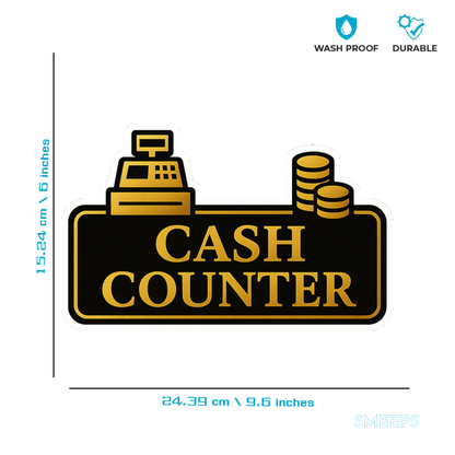 Smeeps Cash Counter Sticker – 24.39 x 15.24 cm Premium Gold & Black Vinyl Sign | Waterproof, Durable & Easy Peel Application