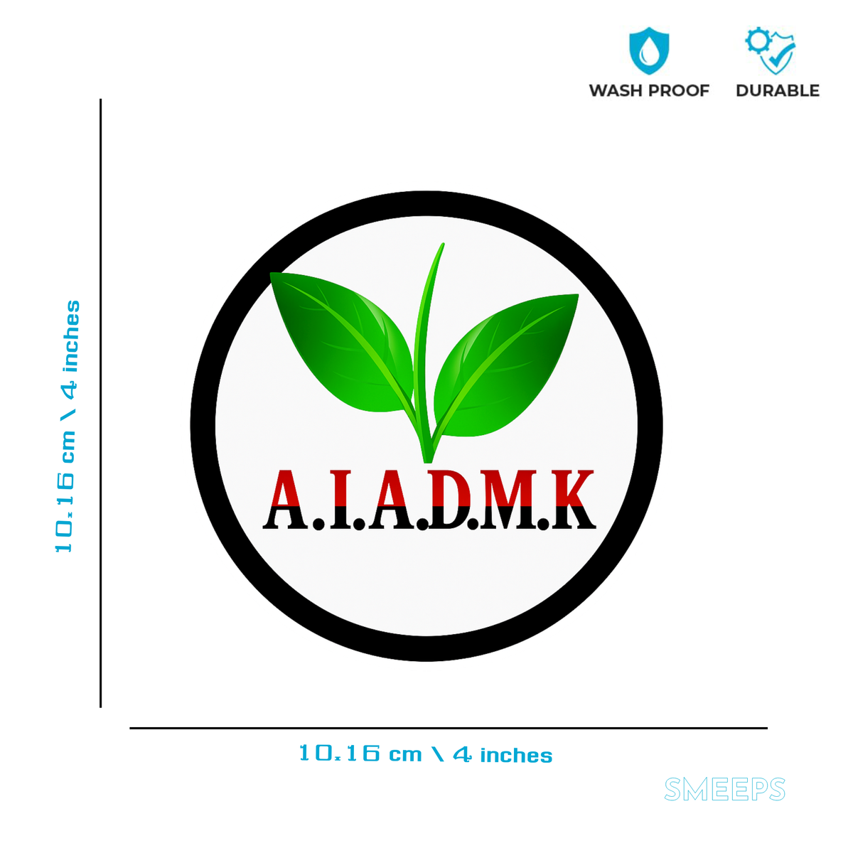 Smeeps A.I.A.D.M.K Round Sticker – 10.16 x 10.16 cm Vinyl Car & Bike Decal | Waterproof & UV Resistant | Premium Political Party Emblem Sticker