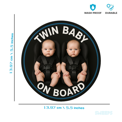 Smeeps Twin Baby on Board Sticker – 13.97 x 13.97 cm | Realistic Twin Boys in Black Car Seats | Safety Car Sign