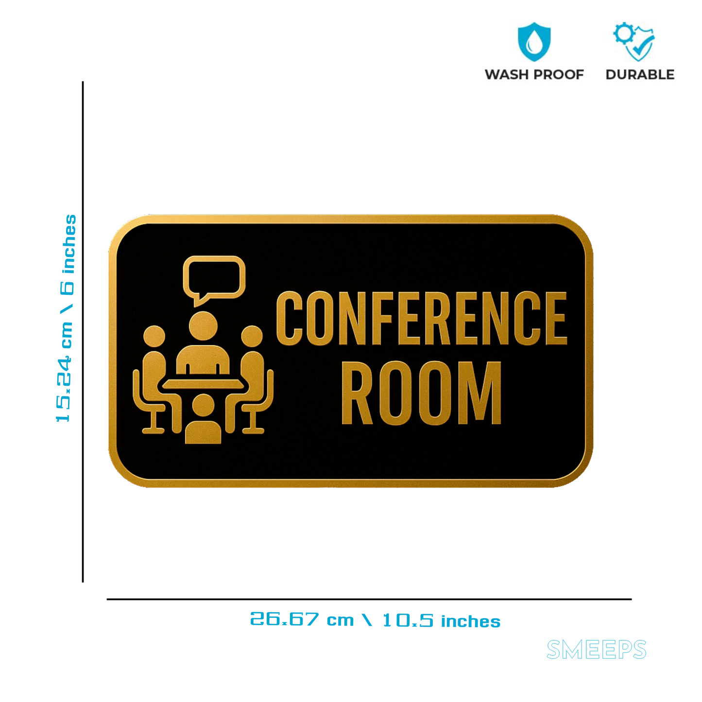 Smeeps Conference Room Door Sticker – 26.67 x 15.24 cm Premium Gold & Black Vinyl Sign | Waterproof, Durable & Easy Application