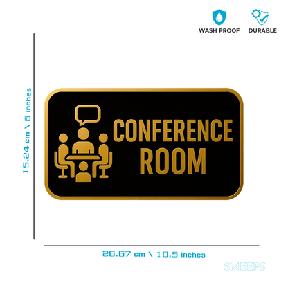 Smeeps Conference Room Door Sticker – 26.67 x 15.24 cm Premium Gold & Black Vinyl Sign | Waterproof, Durable & Easy Application