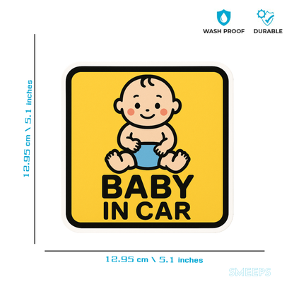Smeeps Baby in Car Sticker – Yellow Square Design – 12.95 x 12.95 cm | Baby Safety Car Sign for Vehicles