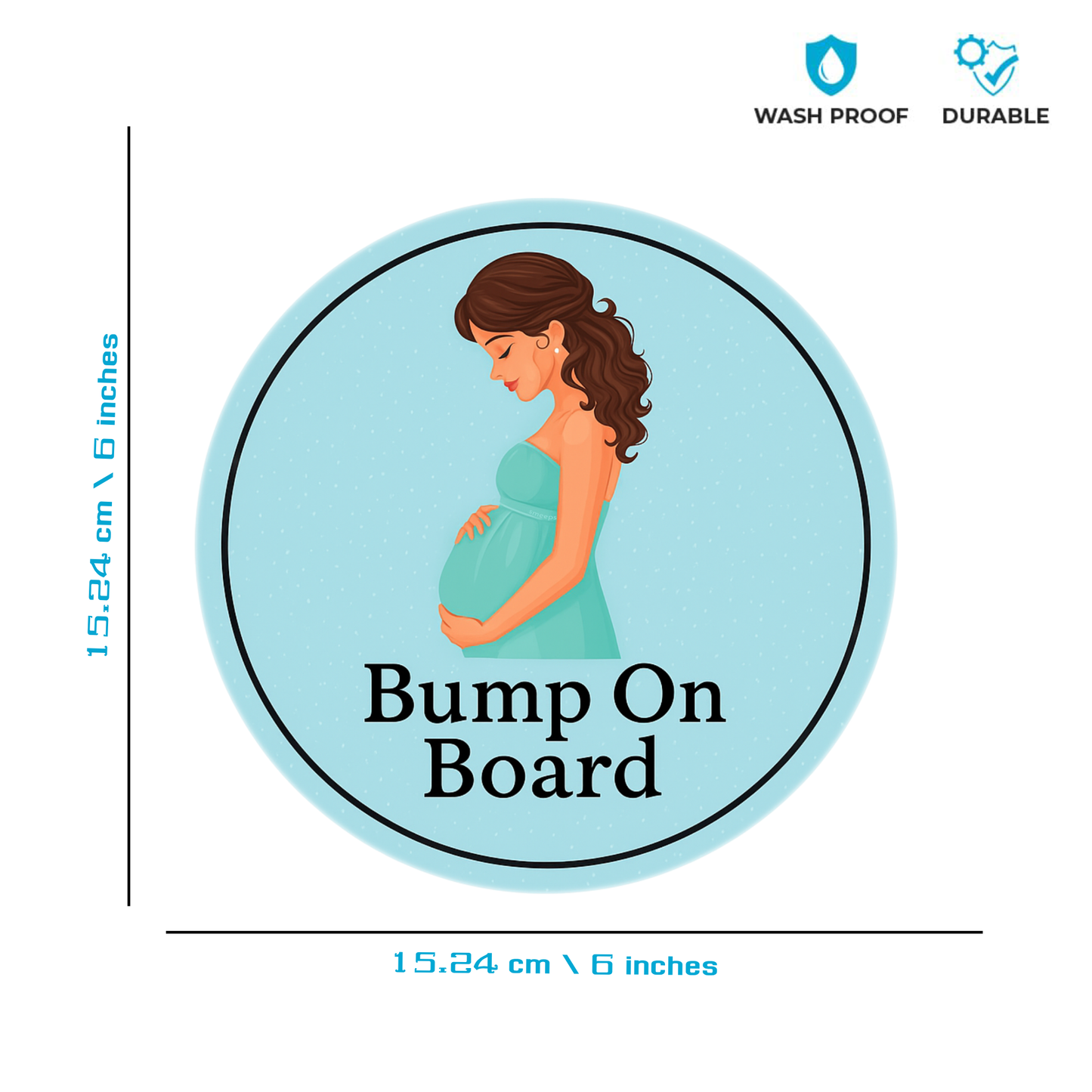 Smeeps Bump on Board Sticker – 15.24 cm Round | Soft Pastel Blue Design | Alert Sign for Pregnant Moms in Transit
