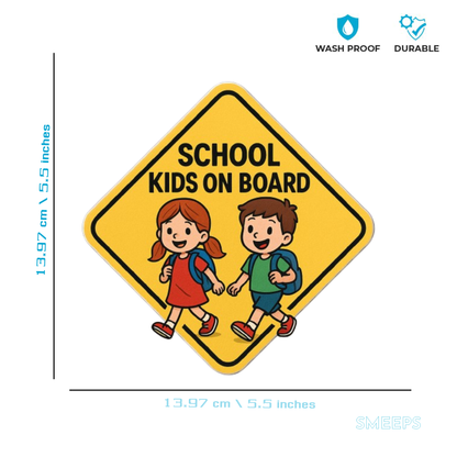 Smeeps School Kids on Board Sticker – 13.97 x 13.97 cm | Cute Yellow School Safety Sign for Buses & Vans