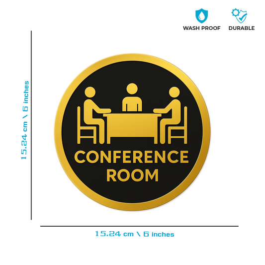 Smeeps Conference Room Sticker – 15.24 cm Round | Bold Gold & Black Design | Office Door/Wall Sign | Waterproof & UV-Proof Vinyl