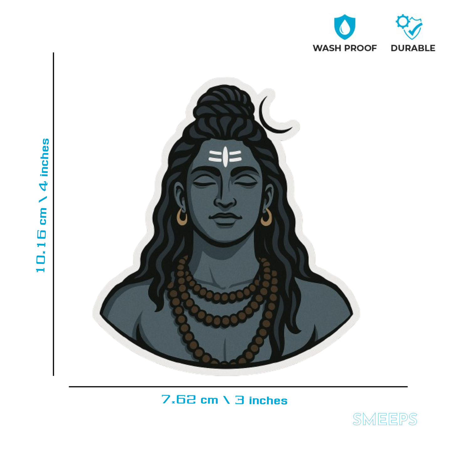 Smeeps Adiyogi Shiva Sticker – Calm Shiva Face | 10.16 x 7.62 cm | Waterproof Vinyl for Cars & Bikes