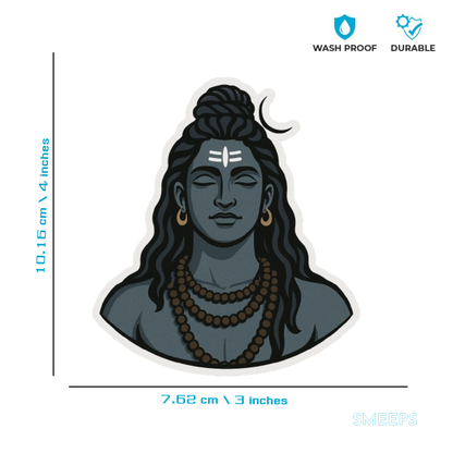 Smeeps Adiyogi Shiva Sticker – Calm Shiva Face | 10.16 x 7.62 cm | Waterproof Vinyl for Cars & Bikes