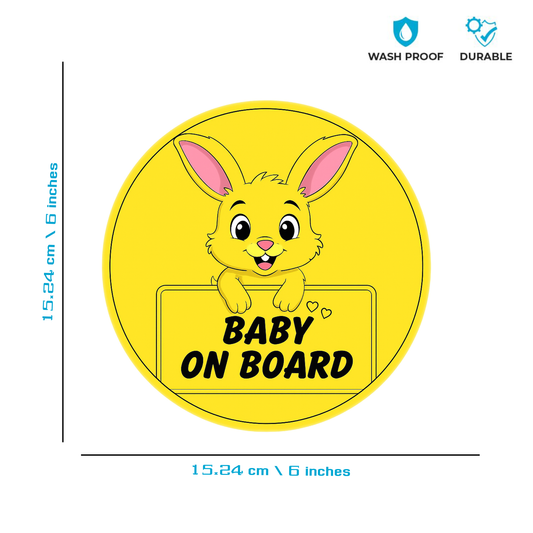 Pack of 2 | Smeeps Baby on Board Sticker – 15.24 cm Round | Cute Yellow Bunny Design | High-Visibility Safety Sign for Car Windows