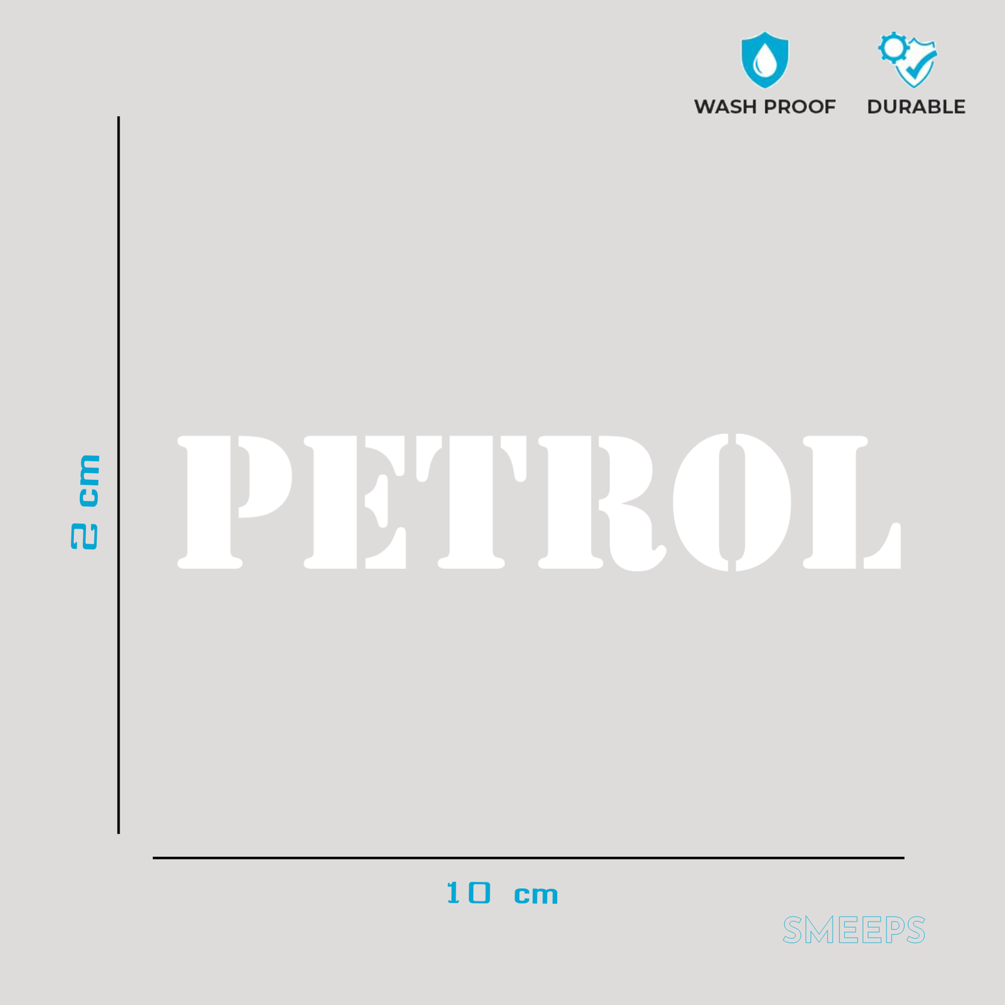 Smeeps PETROL Text Sticker – 10 x 2 cm Fuel Cap Vinyl Decal | Bold Style Lettering | Waterproof & UV-Resistant Design