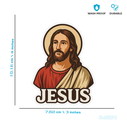 Smeeps Jesus Car Sticker – Classic Religious Design – 7.62 x 10.16 cm | Waterproof Vinyl for Cars