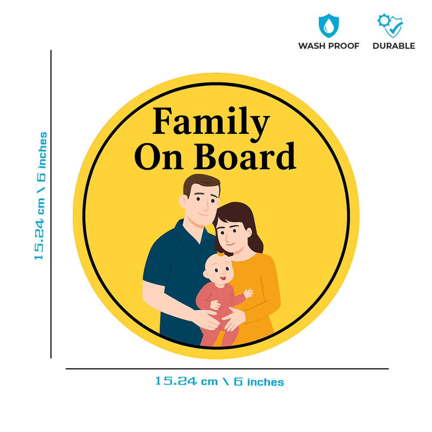 Smeeps Family On Board Sticker – 15.24 cm Round | Heartwarming Family Illustration | Yellow Car Safety Sign for Parents