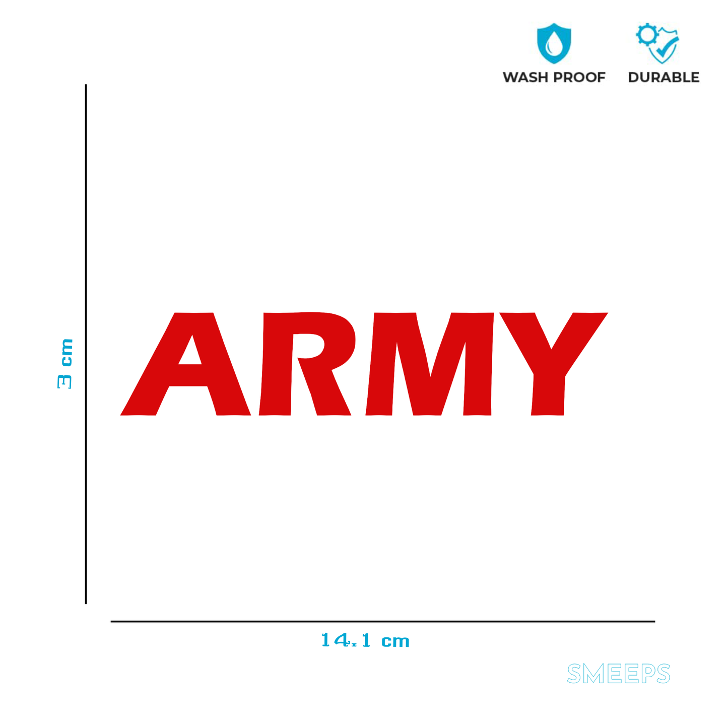 Smeeps ARMY Text Sticker – 14.1 x 3 cm Bold Red Vinyl Decal | Car Lettering | Military Style Font | Waterproof & UV-Resistant Design Font Used: Helvetica Bold