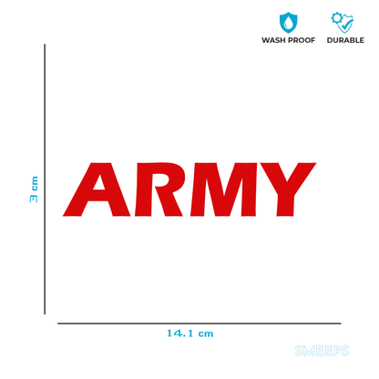 Smeeps ARMY Text Sticker – 14.1 x 3 cm Bold Red Vinyl Decal | Car Lettering | Military Style Font | Waterproof & UV-Resistant Design Font Used: Helvetica Bold