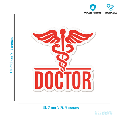Smeeps Doctor Car Sticker – 10.16 x 9.7 cm Medical Symbol Decal for Car Identification – Red & White