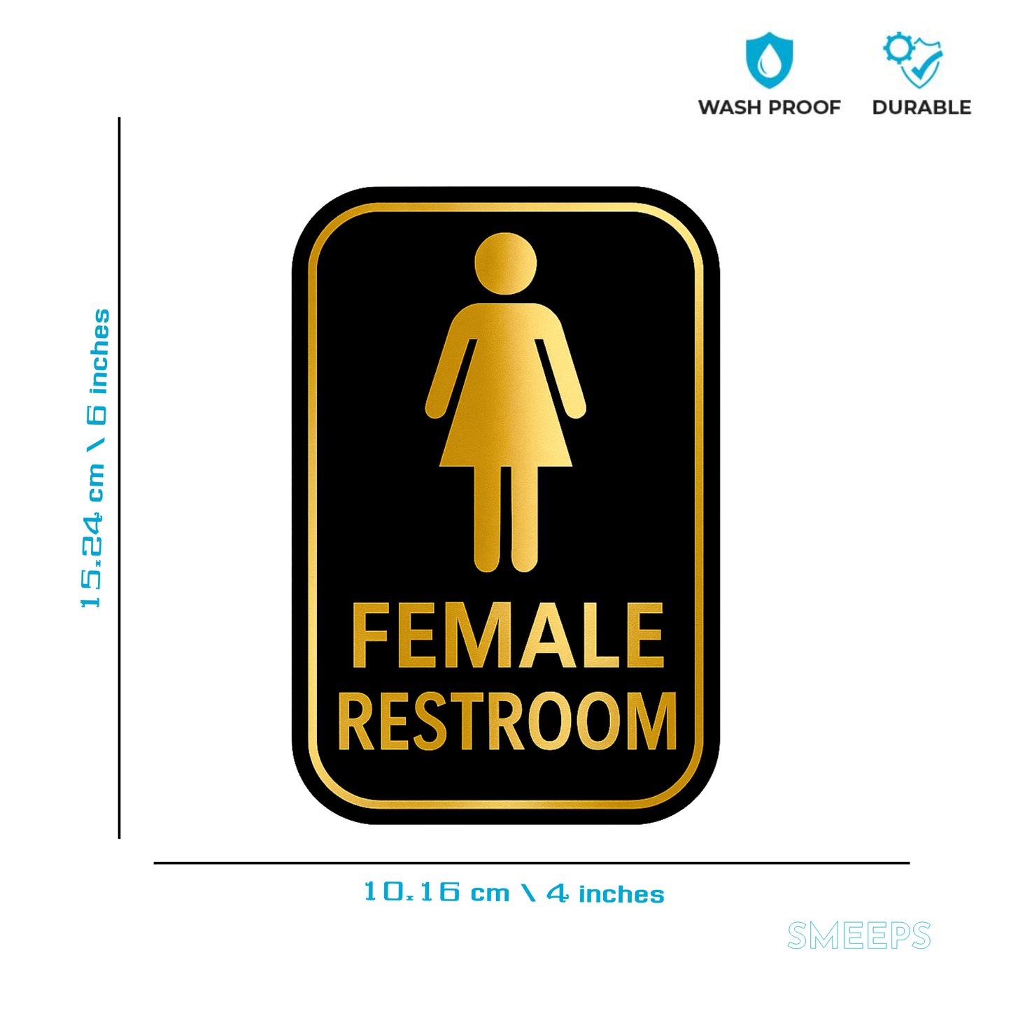 Smeeps Female Restroom Sticker – 10.16 x 15.24 cm Premium Gold & Black Door Sign | Waterproof, Durable & Easy Application