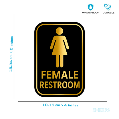 Smeeps Female Restroom Sticker – 10.16 x 15.24 cm Premium Gold & Black Door Sign | Waterproof, Durable & Easy Application