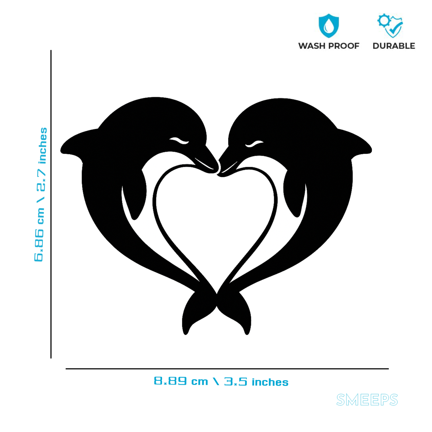 Smeeps Dolphin Couple Heart Sticker – 6.86 x 8.89 cm Car & Bike Vinyl Decal | Romantic Dolphin Love Design | Waterproof & Durable