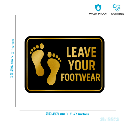 Smeeps Leave Your Footwear Sticker – 20.83 x 15.24 cm Gold & Black Sign | Waterproof Premium Vinyl | Ideal for Homes, Offices & Temples