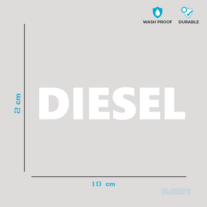 Smeeps DIESEL Text Sticker – 10 x 2 cm White Vinyl Decal | Fuel Cap Label | Bold Text Design | Waterproof & UV-Resistant Marking Sticker