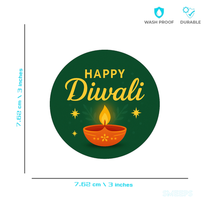 Smeeps Happy Diwali Sticker – 7.62 cm Festival Diya Decal | Round Deepavali Decoration Sticker | Waterproof & Durable Vinyl