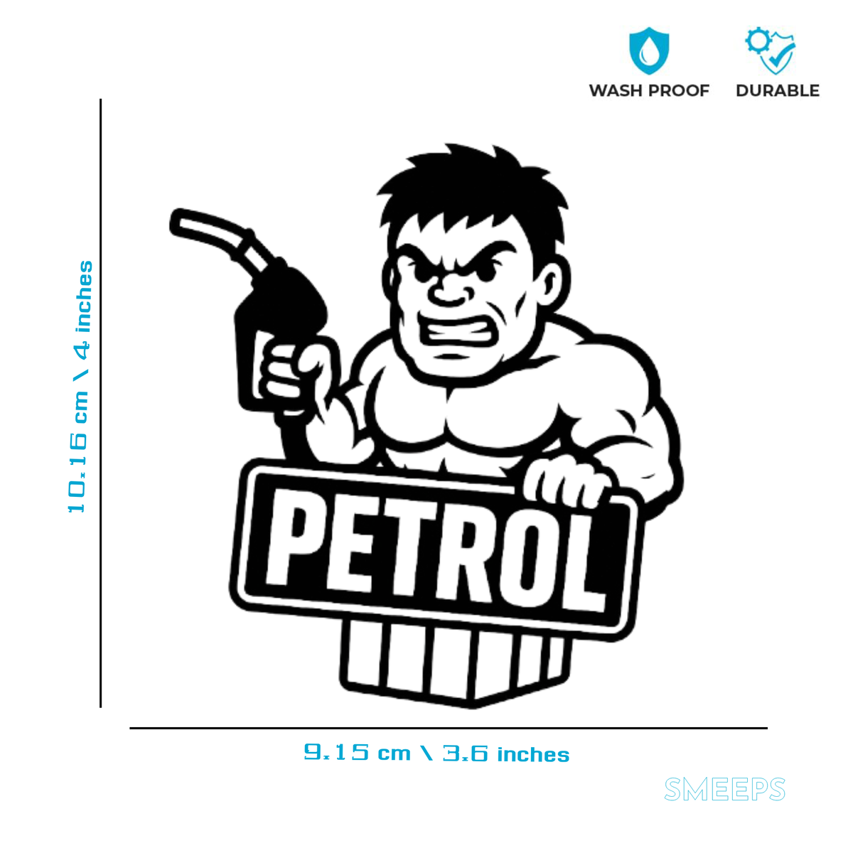 Smeeps Muscle Man Petrol Sticker – 10.16 x 9.15 cm Fuel Indicator Decal for Cars & Bikes | Waterproof & UV-Proof Vinyl