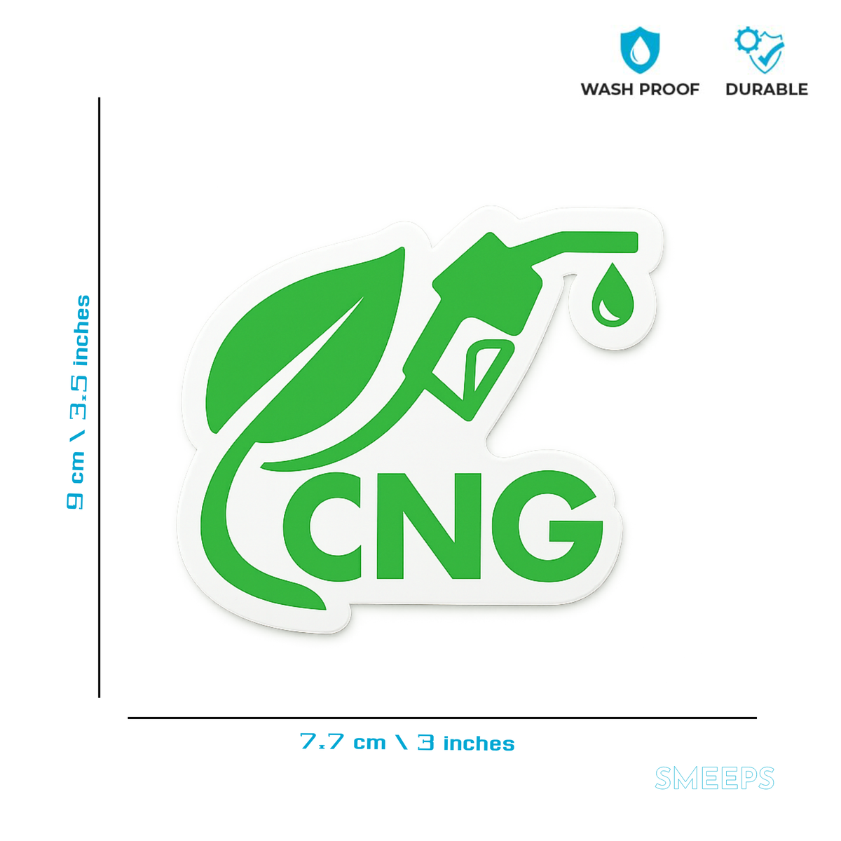 Smeeps CNG Eco Fuel Sticker – 9 x 7.7 cm Green Leaf & Nozzle Design Car & Bike Vinyl Decal | Waterproof | Clear CNG Identification