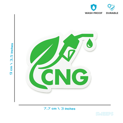 Smeeps CNG Eco Fuel Sticker – 9 x 7.7 cm Green Leaf & Nozzle Design Car & Bike Vinyl Decal | Waterproof | Clear CNG Identification