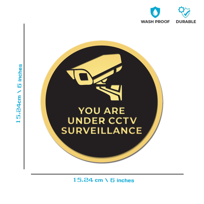 Pack of 2 | Smeeps “You Are Under CCTV Surveillance” Warning Stickers – 15.24 cm Round Gold-on-Black Vinyl Signage | Waterproof, Bold & Professional