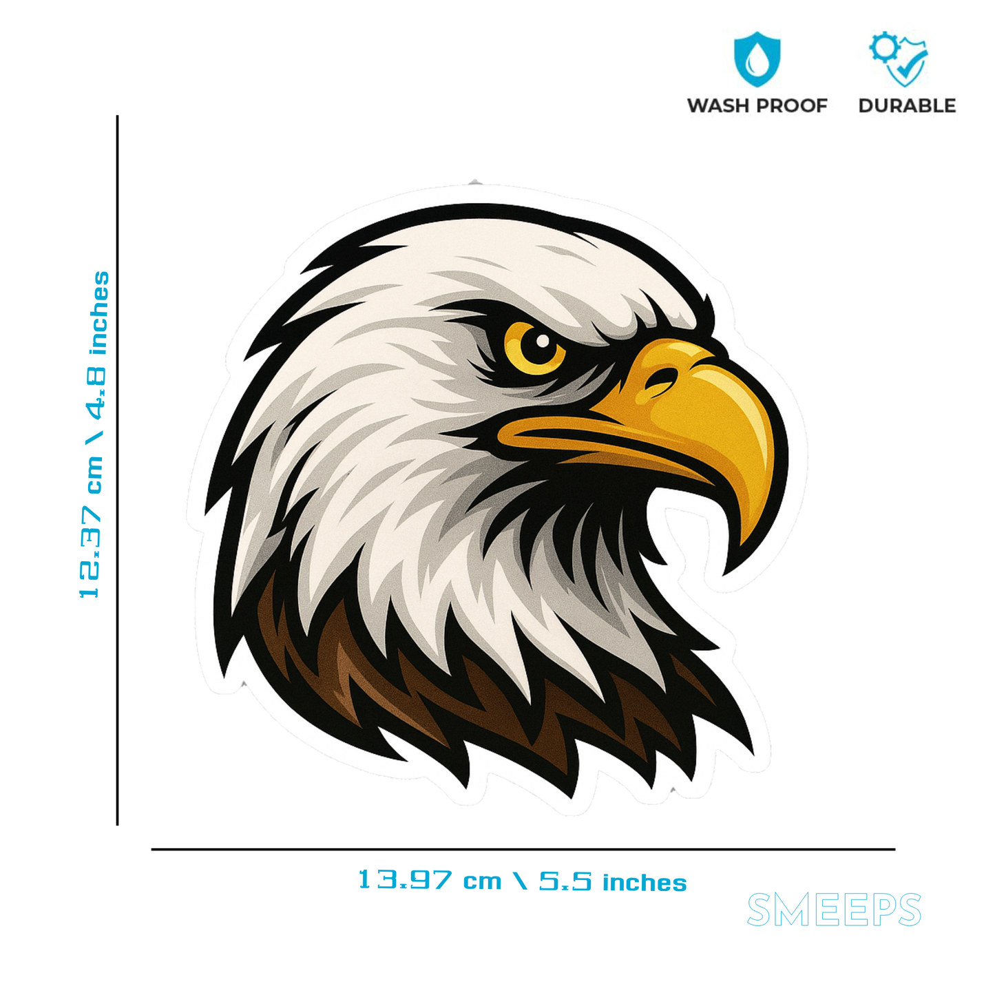 Smeeps Eagle Head Car Sticker – Bold Design – 10.16 x 12.7 cm | Premium Vinyl Decal for Cars