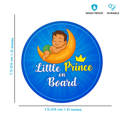 Smeeps Little Prince On Board Sticker – 15.24 cm Round | Cute Sleeping Baby Boy on Moon Design | Blue Waterproof Car Safety Sign